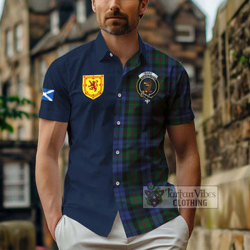 Tartan Vibes Clothing Baird Tartan Short Sleeve Button Shirt with Scottish Lion Royal Arm Half Style