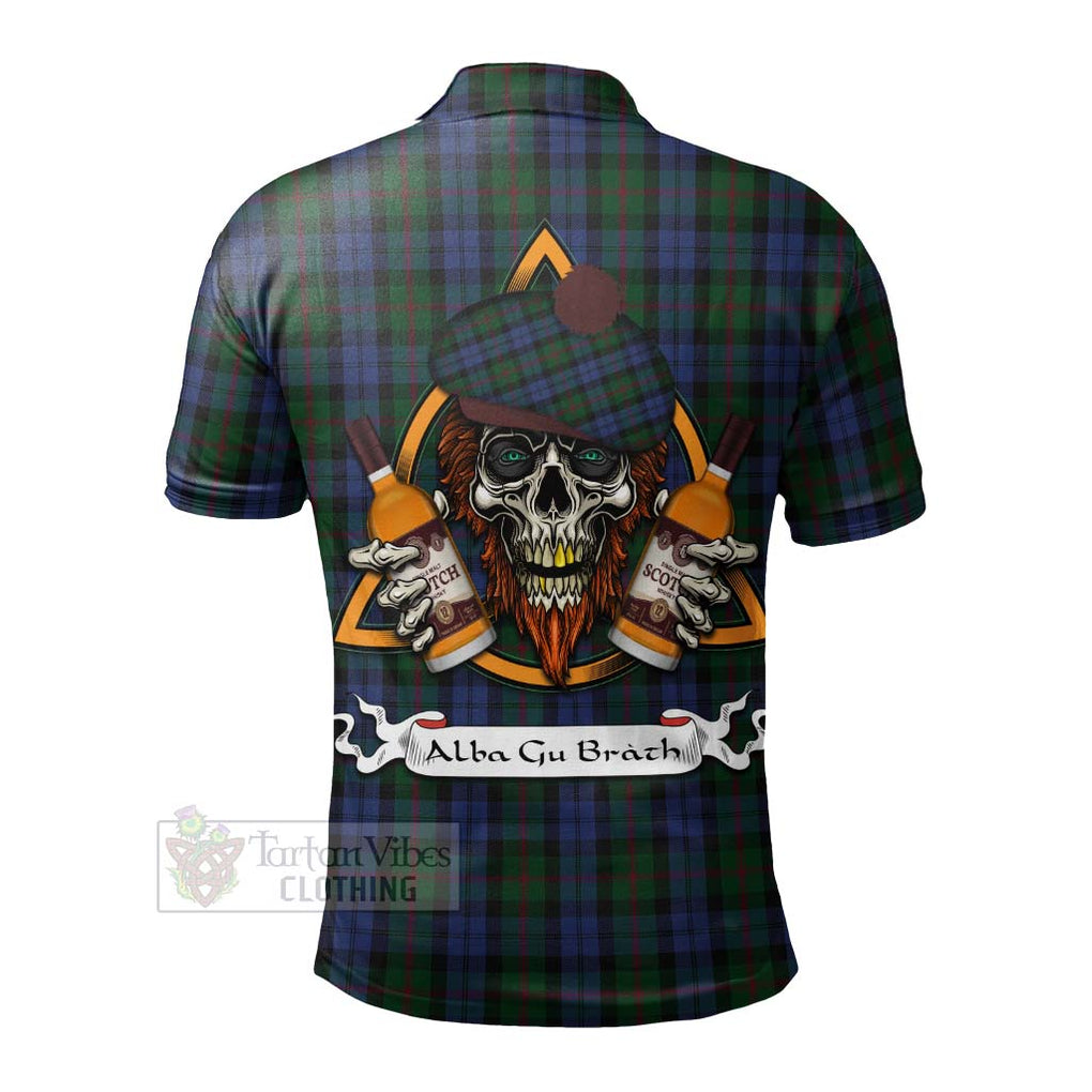 Tartan Vibes Clothing Baird Tartan Polo Shirt with Family Crest and Bearded Skull Holding Bottles of Whiskey