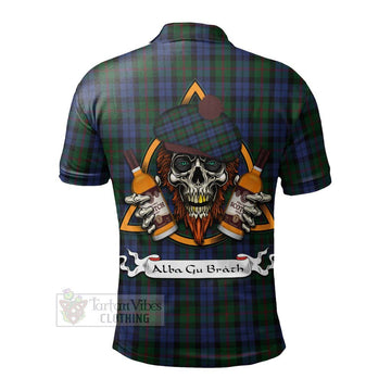 Tartan Vibes Clothing Baird Tartan Polo Shirt with Family Crest and Bearded Skull Holding Bottles of Whiskey