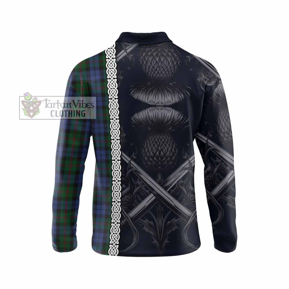 Tartan Vibes Clothing Baird Tartan Long Sleeve Polo Shirt with Family Crest Cross Sword Thistle Celtic Vibes