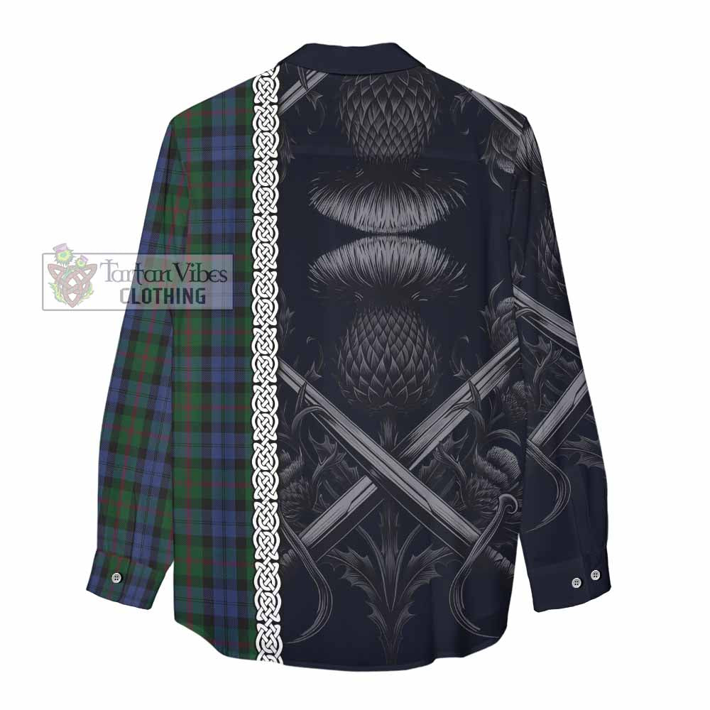Tartan Vibes Clothing Baird Tartan Women's Casual Shirt with Family Crest Cross Sword Thistle Celtic Vibes