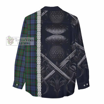 Tartan Vibes Clothing Baird Tartan Women's Casual Shirt with Family Crest Cross Sword Thistle Celtic Vibes