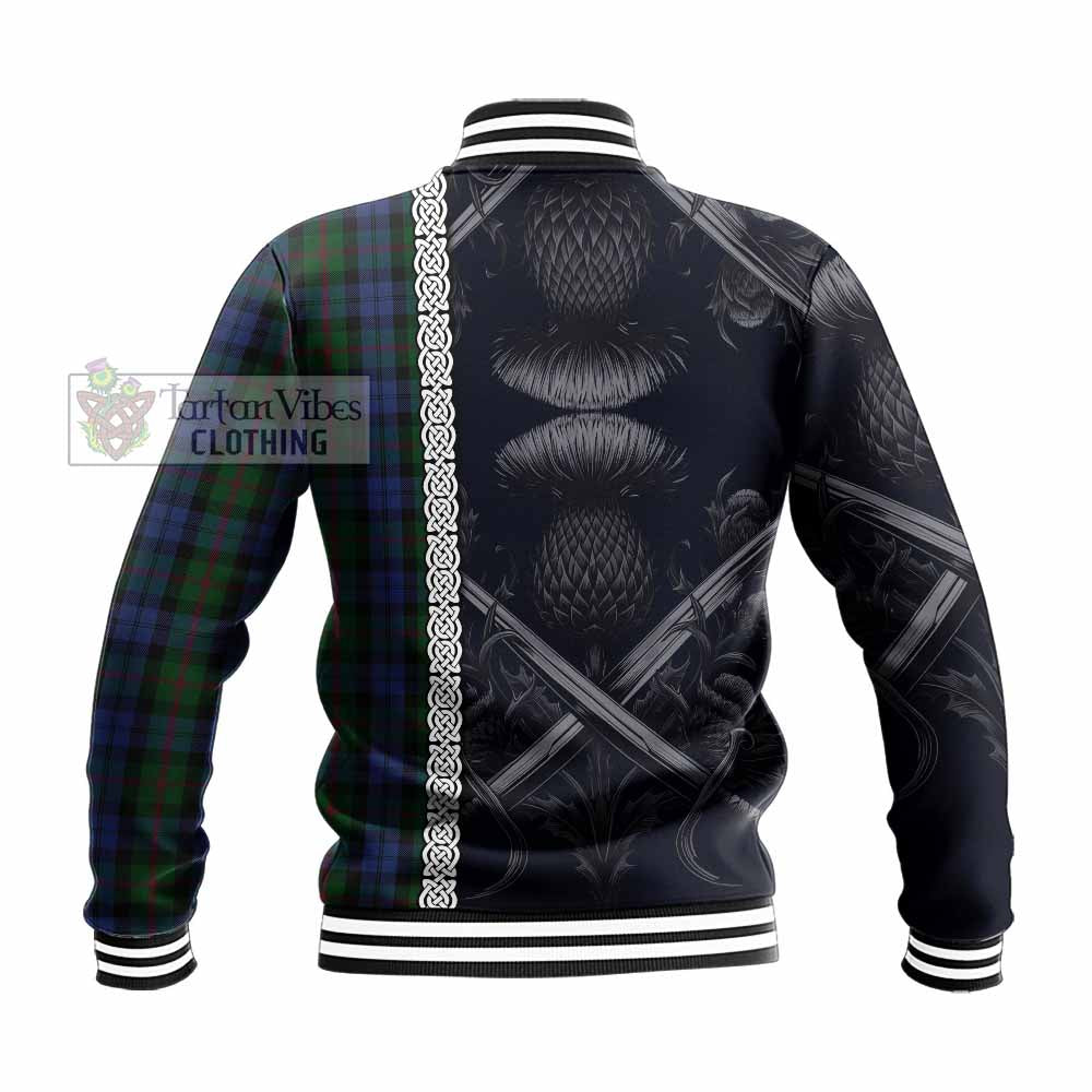 Tartan Vibes Clothing Baird Tartan Baseball Jacket with Family Crest Cross Sword Thistle Celtic Vibes