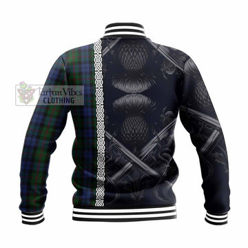 Tartan Vibes Clothing Baird Tartan Baseball Jacket with Family Crest Cross Sword Thistle Celtic Vibes
