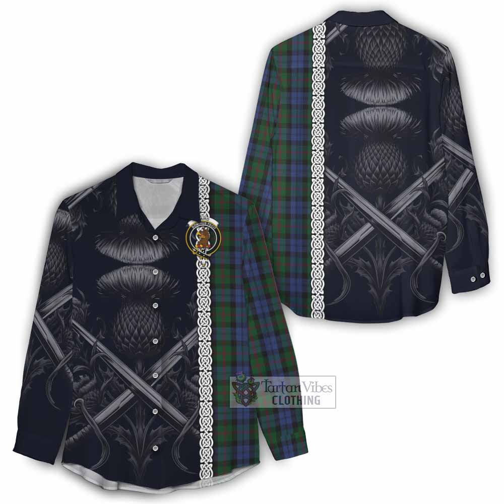 Tartan Vibes Clothing Baird Tartan Women's Casual Shirt with Family Crest Cross Sword Thistle Celtic Vibes