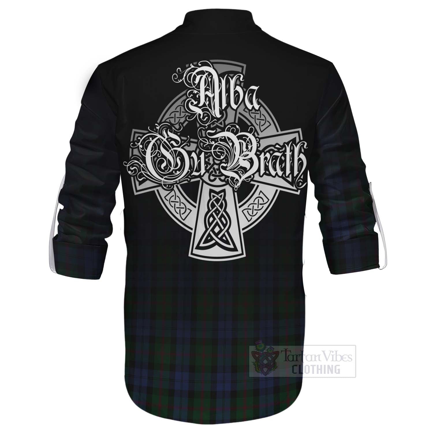 Tartan Vibes Clothing Baird Tartan Ghillie Kilt Shirt Featuring Alba Gu Brath Family Crest Celtic Inspired