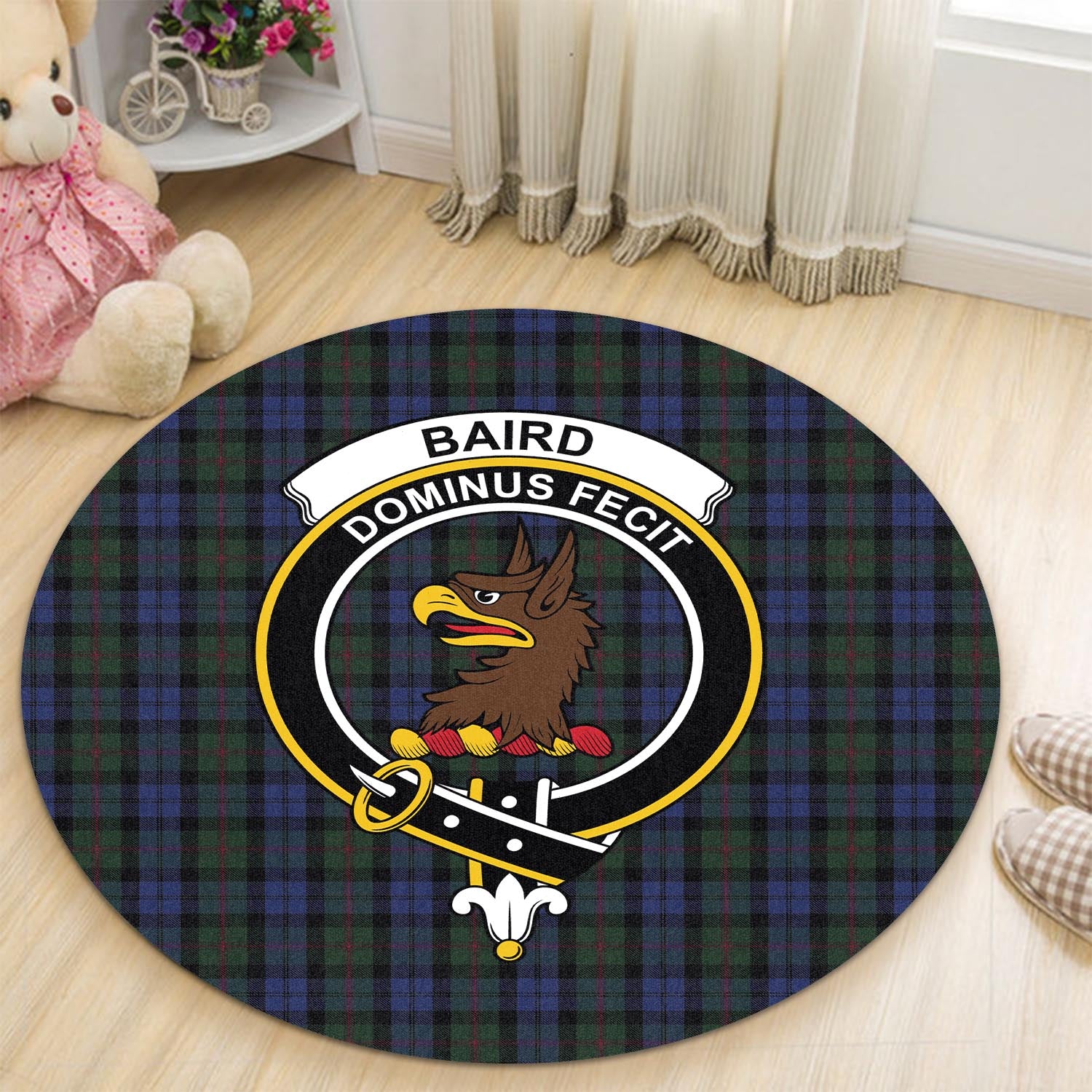 Baird Tartan Round Rug with Family Crest - Tartanvibesclothing