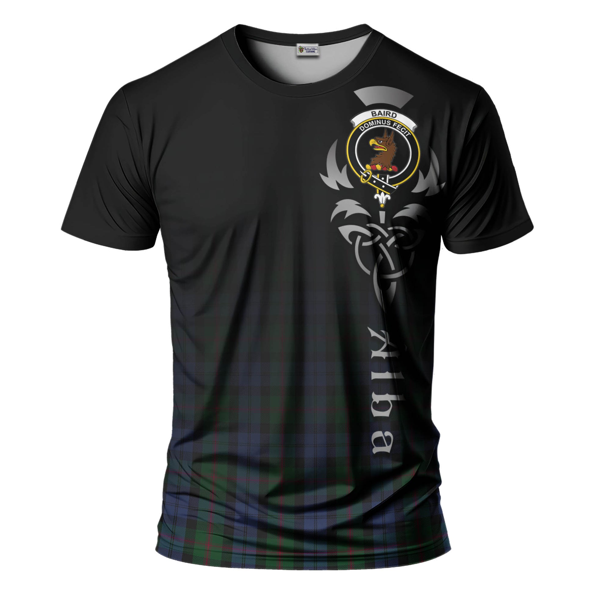 Tartan Vibes Clothing Baird Tartan T-Shirt Featuring Alba Gu Brath Family Crest Celtic Inspired
