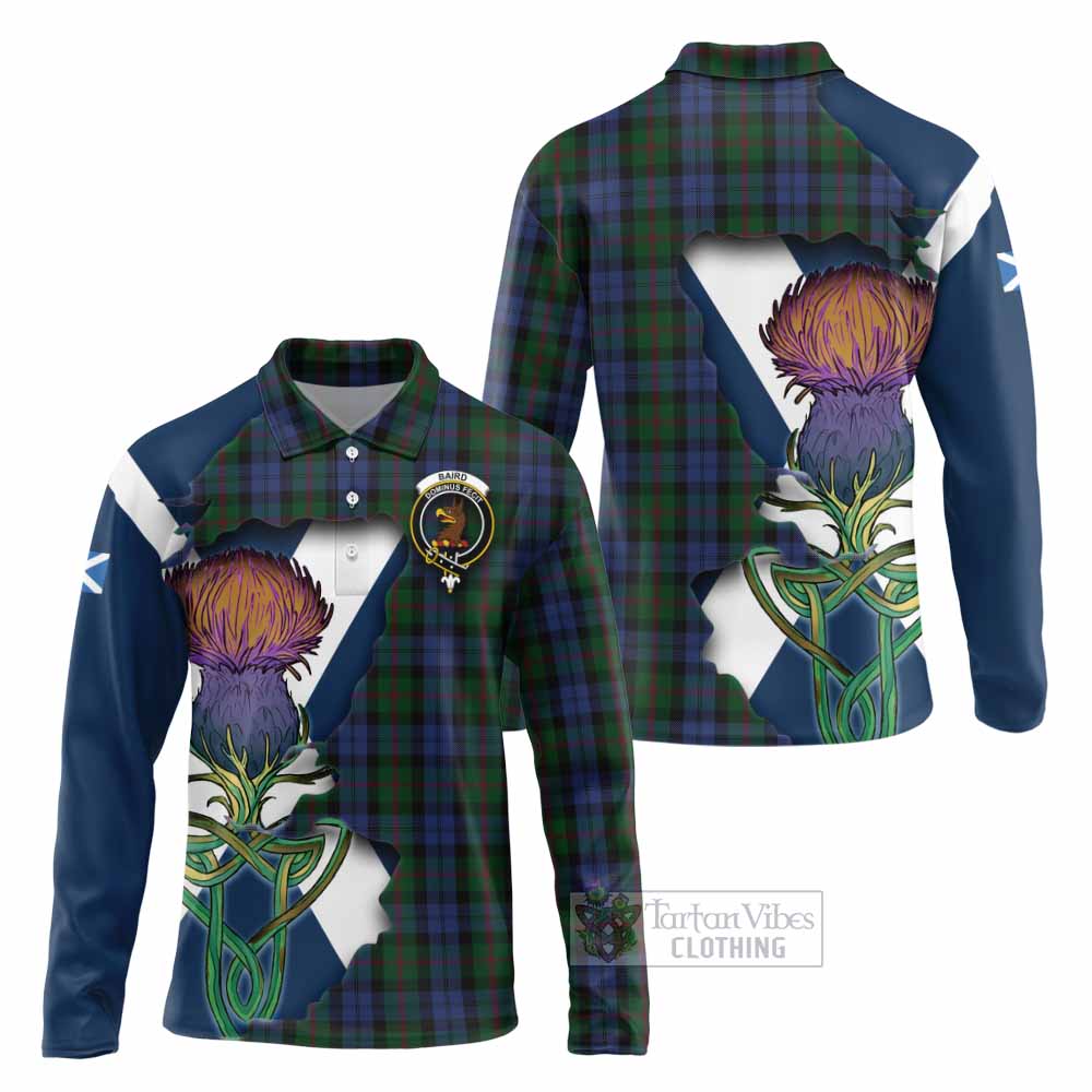 Tartan Vibes Clothing Baird Tartan Family Crest Long Sleeve Polo Shirt Scottish Thistle Celtic Inspired