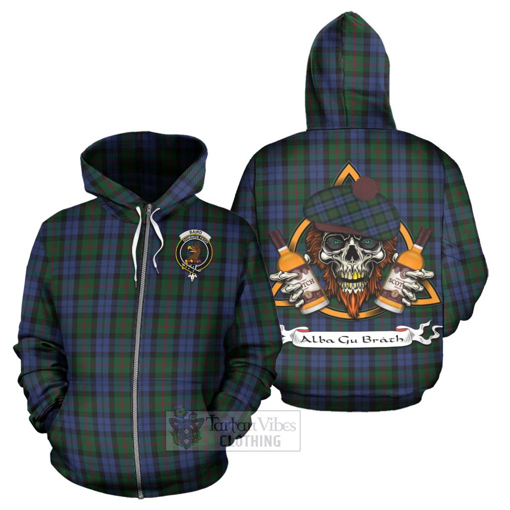 Tartan Vibes Clothing Baird Tartan Hoodie with Family Crest and Bearded Skull Holding Bottles of Whiskey