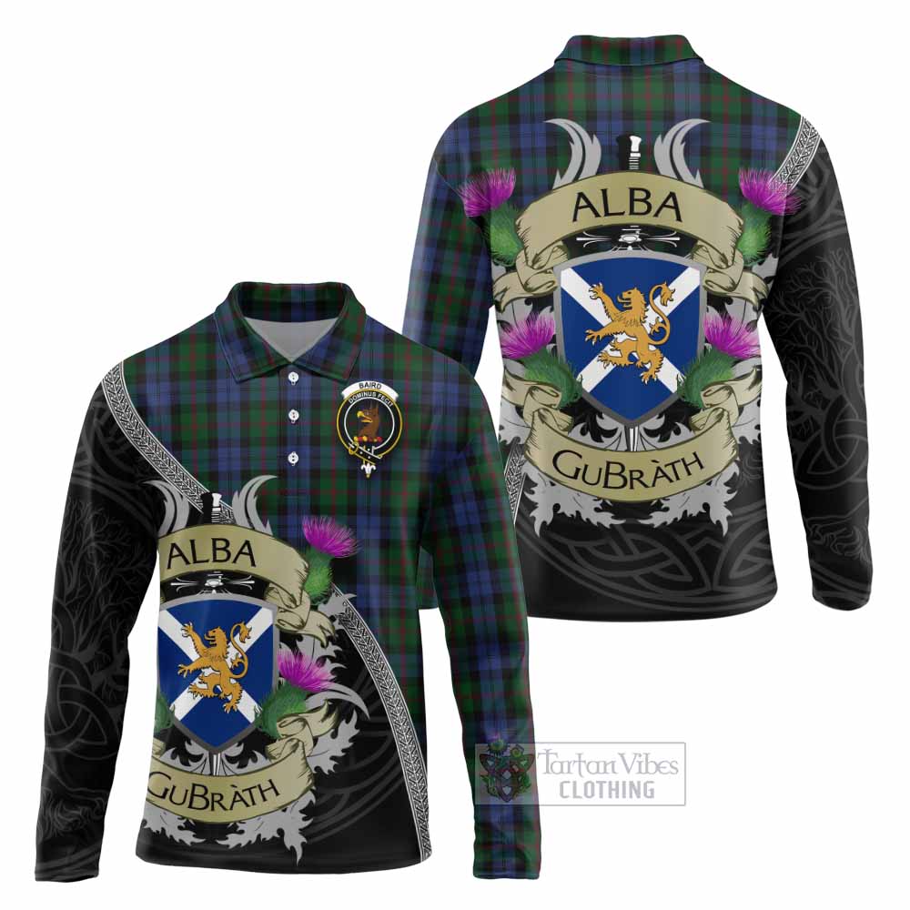Tartan Vibes Clothing Baird Tartan Family Crest Long Sleeve Polo Shirt Lion Rampant Royal Thistle Shield Celtic Inspired