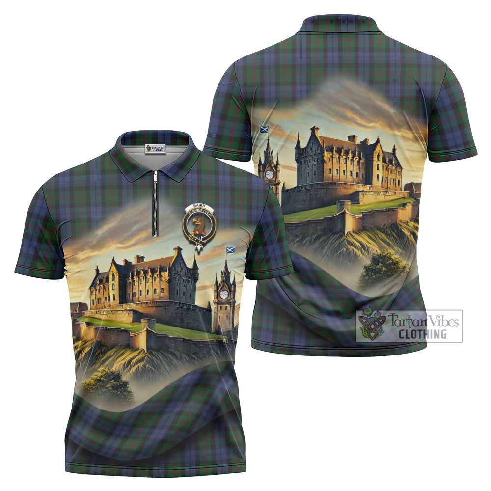 Tartan Vibes Clothing Baird Tartan Family Crest Zipper Polo Shirt with Scottish Ancient Castle Stype