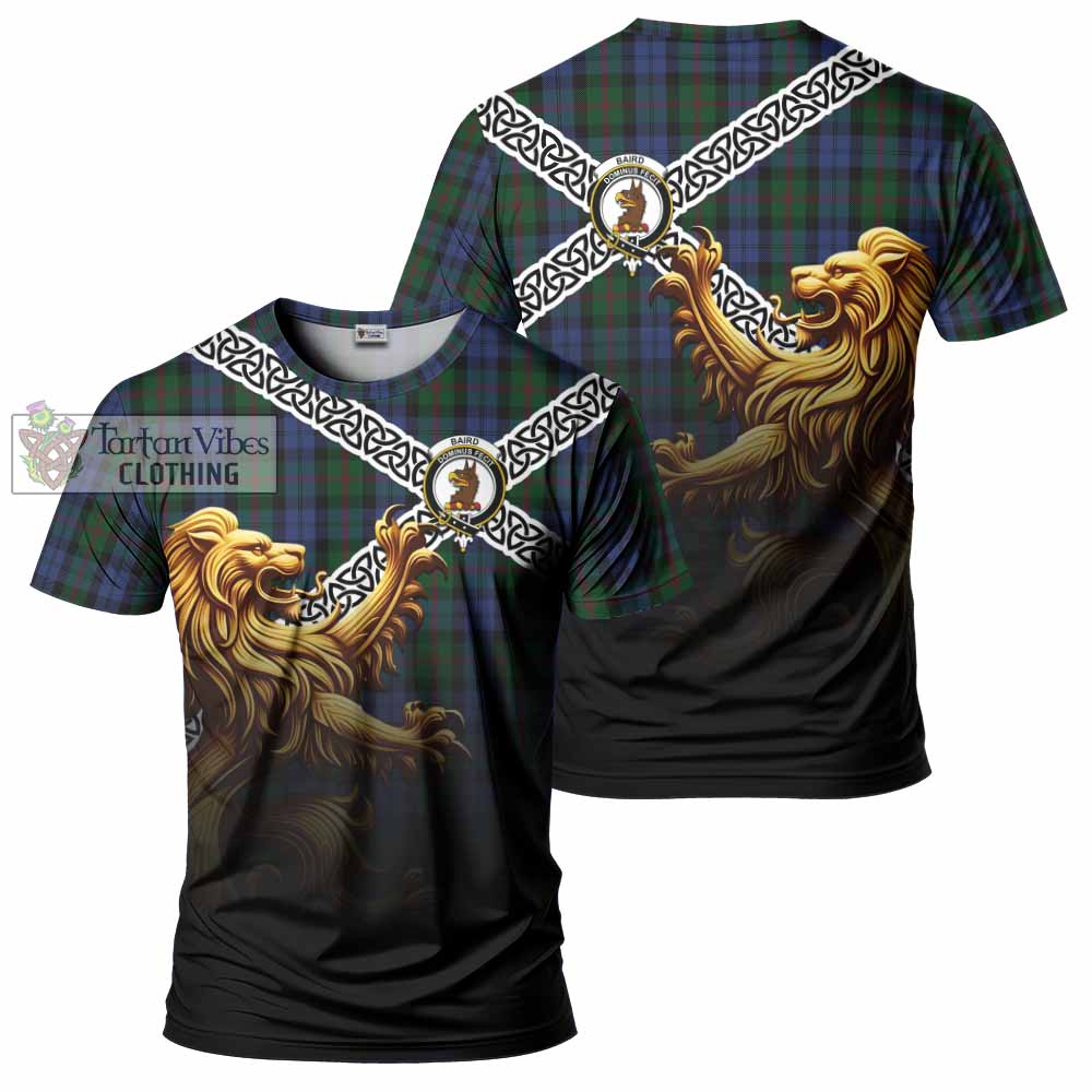 Tartan Vibes Clothing Baird Crest Tartan T-Shirt with Golden Lion Emblem Celtic Style
