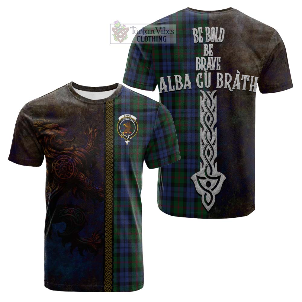 Tartan Vibes Clothing Baird Tartan Family Crest Cotton T-shirt Alba Gu Brath Be Brave Lion Ancient Style
