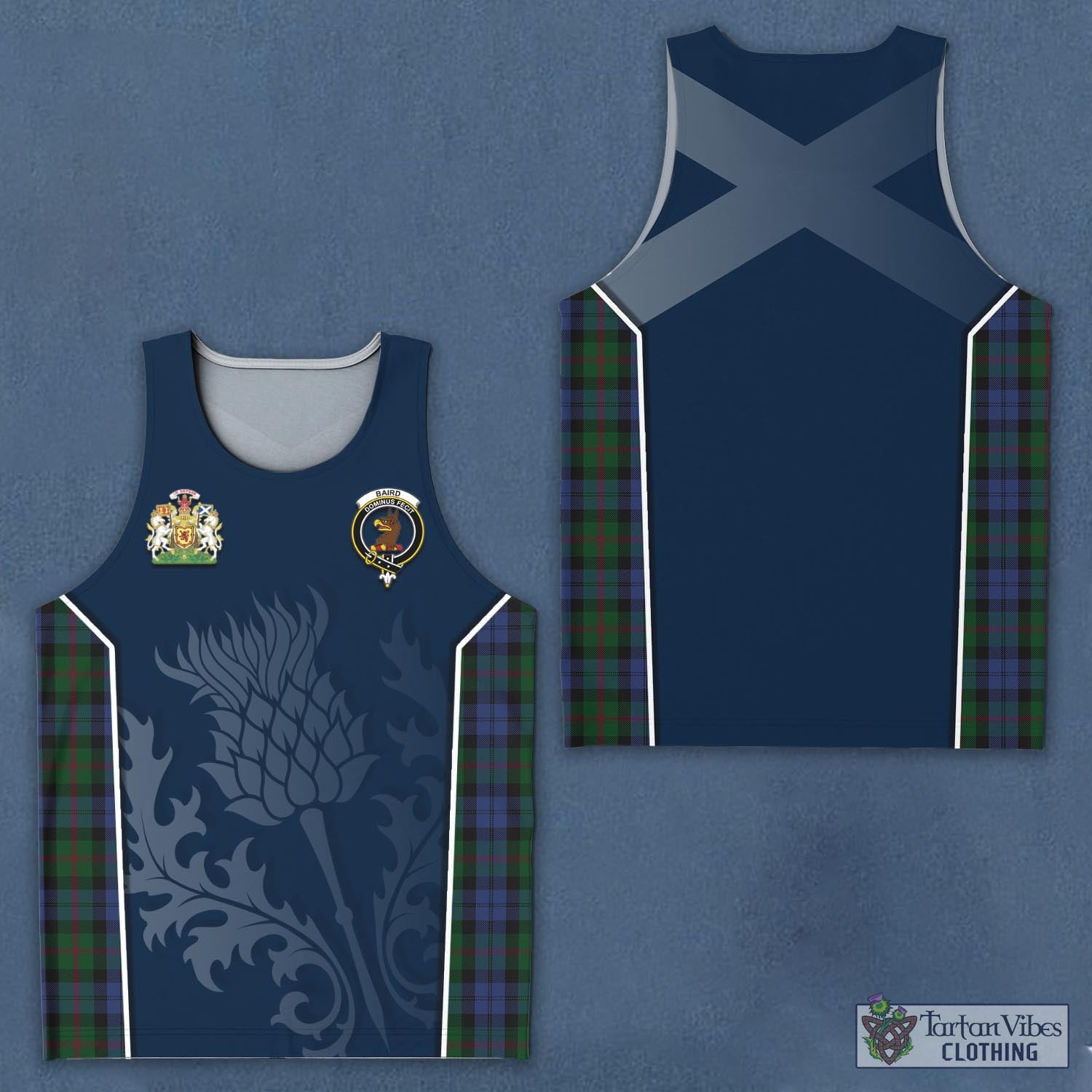Tartan Vibes Clothing Baird Tartan Men's Tanks Top with Family Crest and Scottish Thistle Vibes Sport Style