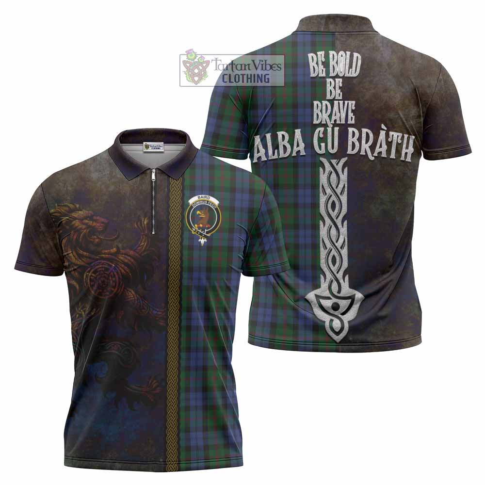 Tartan Vibes Clothing Baird Tartan Family Crest Zipper Polo Shirt Alba Gu Brath Be Brave Lion Ancient Style