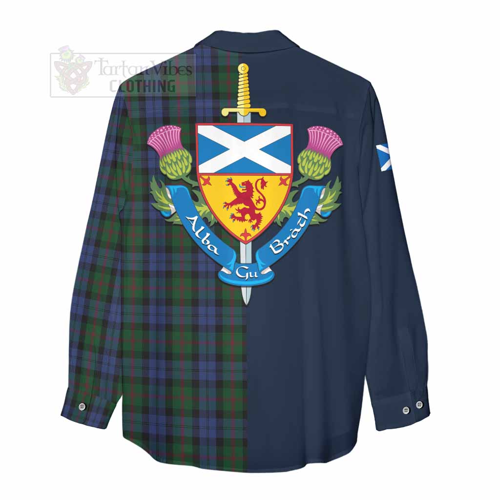 Tartan Vibes Clothing Baird Tartan Women's Casual Shirt Alba with Scottish Lion Royal Arm Half Style