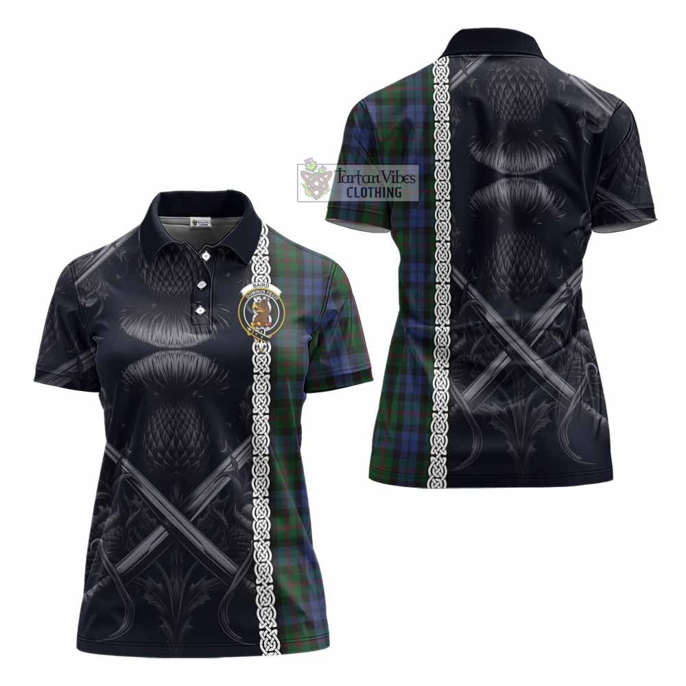 Tartan Vibes Clothing Baird Tartan Women's Polo Shirt with Family Crest Cross Sword Thistle Celtic Vibes