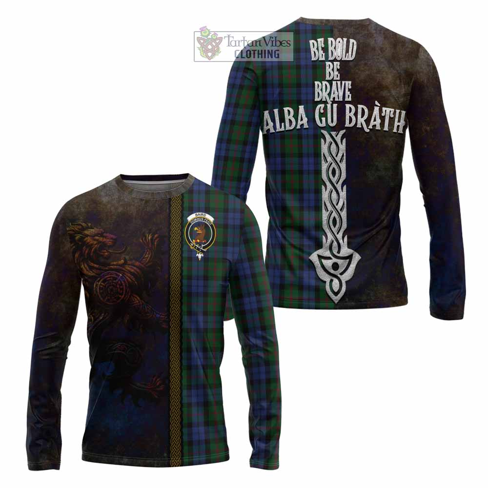 Tartan Vibes Clothing Baird Tartan Family Crest Long Sleeve T-Shirt Alba Gu Brath Be Brave Lion Ancient Style