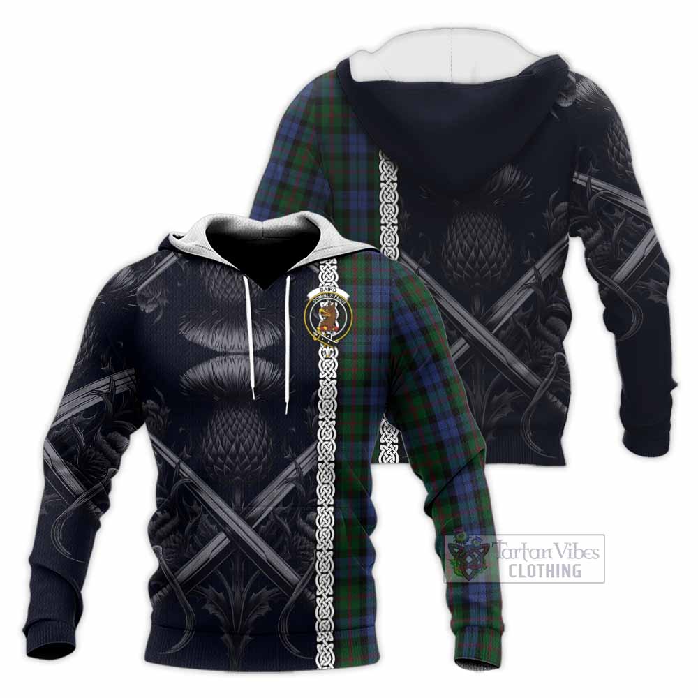 Tartan Vibes Clothing Baird Tartan Knitted Hoodie with Family Crest Cross Sword Thistle Celtic Vibes