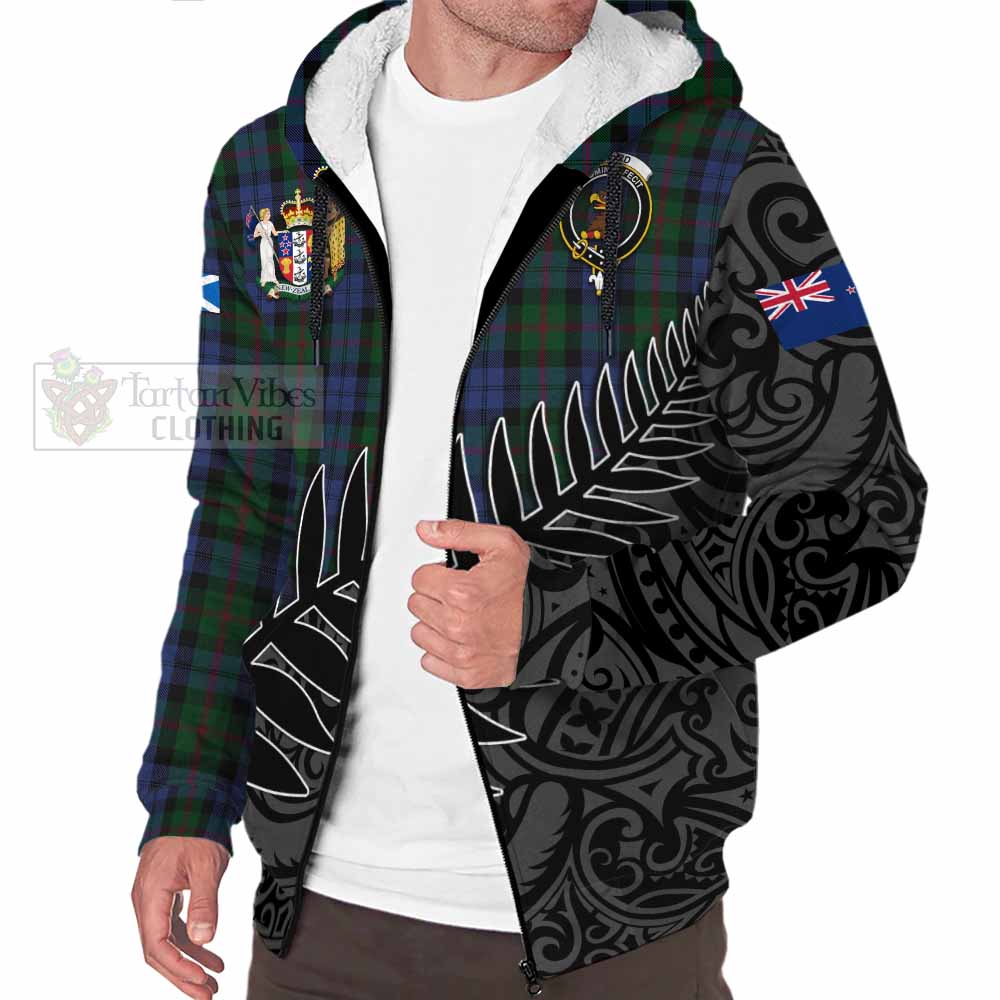Tartan Vibes Clothing Baird Crest Tartan Sherpa Hoodie with New Zealand Silver Fern Half Style