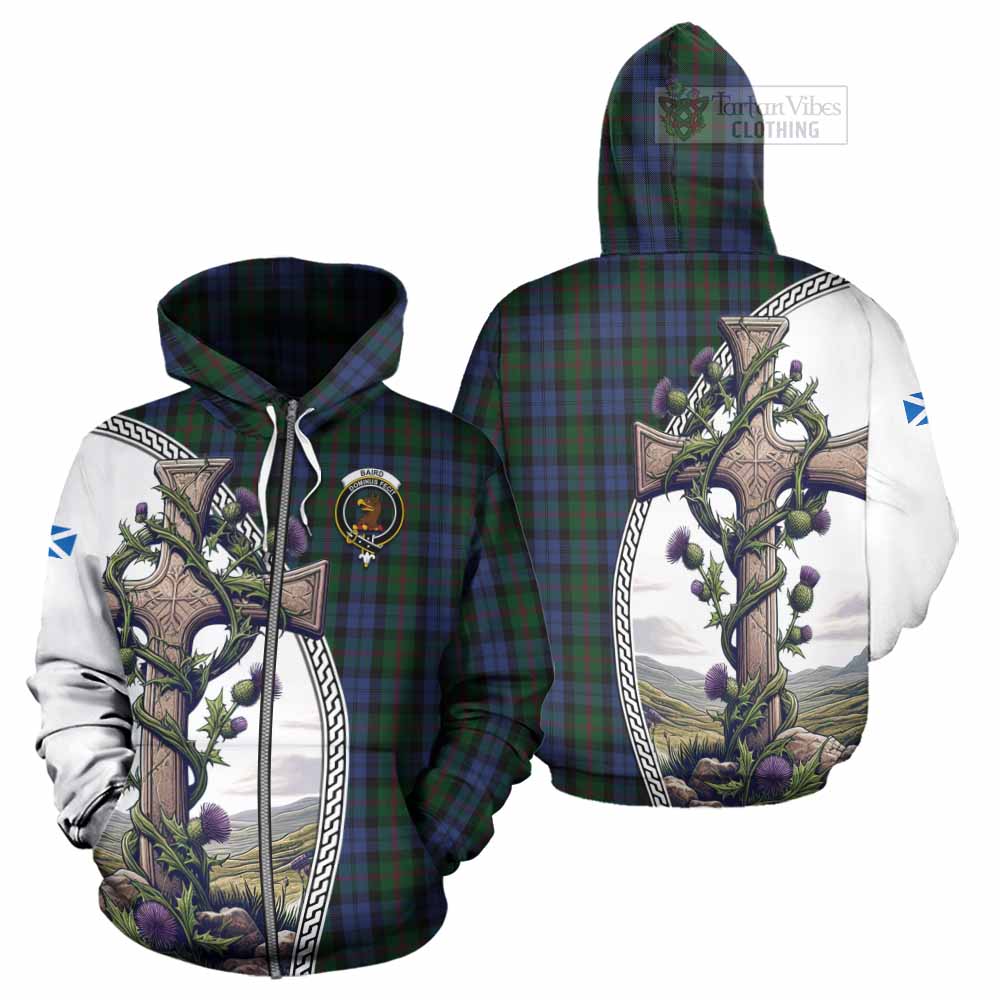Tartan Vibes Clothing Baird Tartan Hoodie with Family Crest and St. Andrew's Cross Accented by Thistle Vines