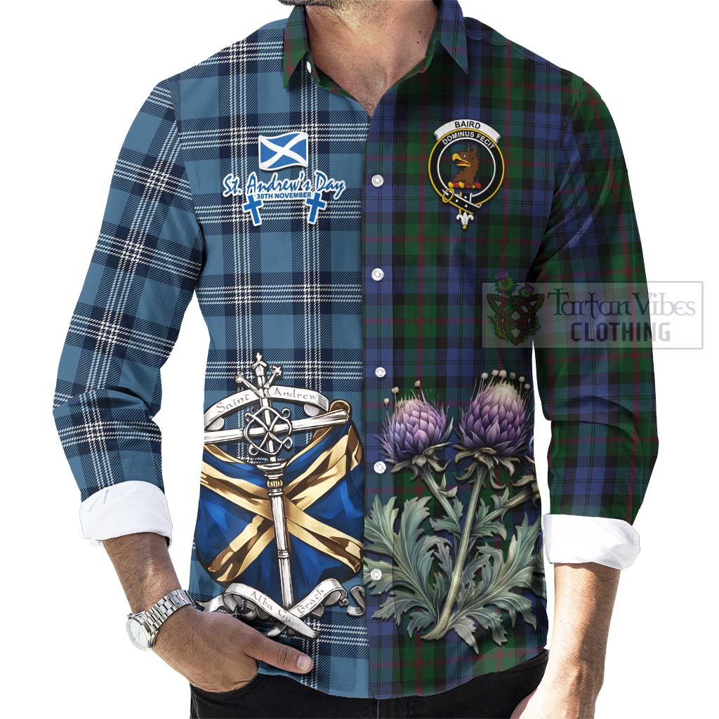 Tartan Vibes Clothing Baird Tartan Long Sleeve Button Shirt Happy St. Andrew's Day Half Tartan Style