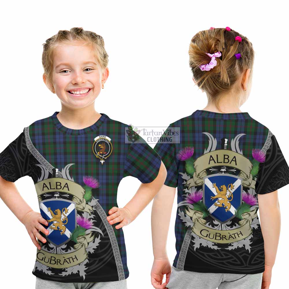 Tartan Vibes Clothing Baird Tartan Family Crest Kid T-Shirt Lion Rampant Royal Thistle Shield Celtic Inspired