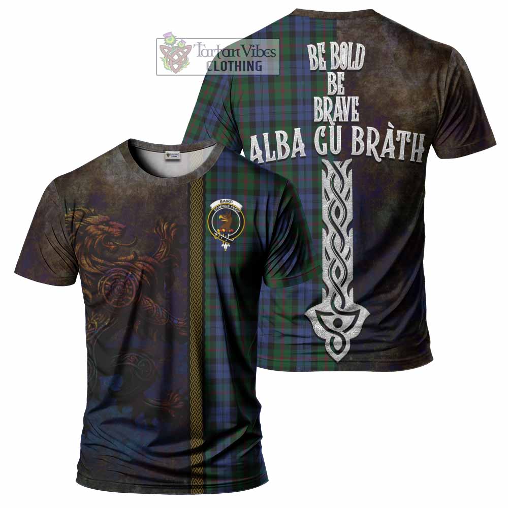 Tartan Vibes Clothing Baird Tartan Family Crest T-Shirt Alba Gu Brath Be Brave Lion Ancient Style
