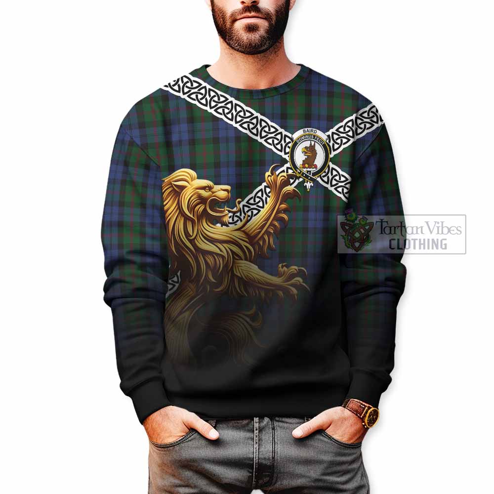 Tartan Vibes Clothing Baird Crest Tartan Sweatshirt with Golden Lion Emblem Celtic Style