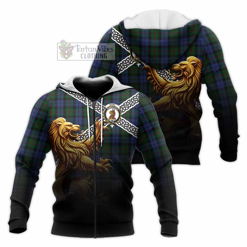 Tartan Vibes Clothing Baird Crest Tartan Knitted Hoodie with Golden Lion Emblem Celtic Style