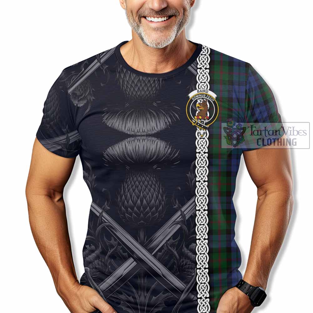 Tartan Vibes Clothing Baird Tartan T-Shirt with Family Crest Cross Sword Thistle Celtic Vibes