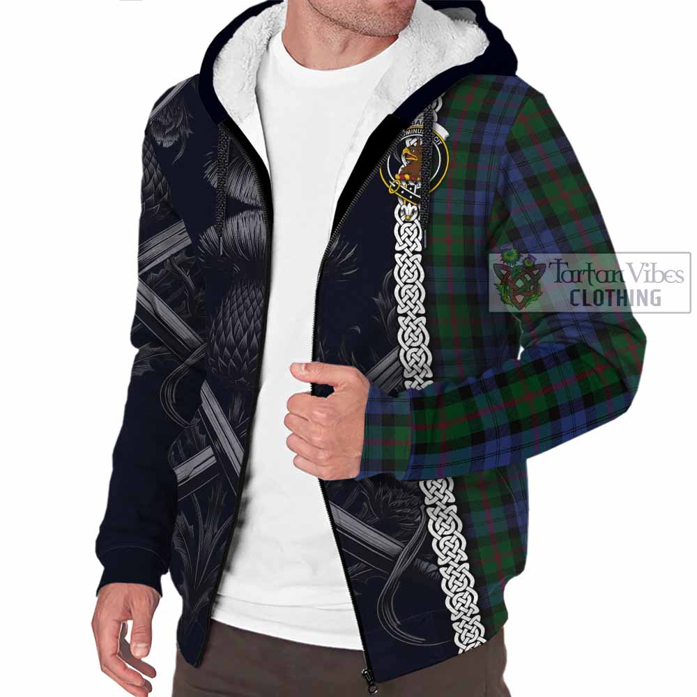 Tartan Vibes Clothing Baird Tartan Sherpa Hoodie with Family Crest Cross Sword Thistle Celtic Vibes