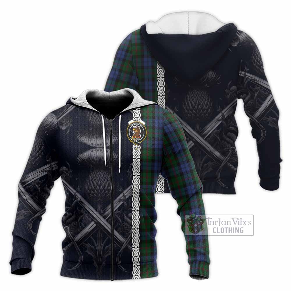 Tartan Vibes Clothing Baird Tartan Knitted Hoodie with Family Crest Cross Sword Thistle Celtic Vibes