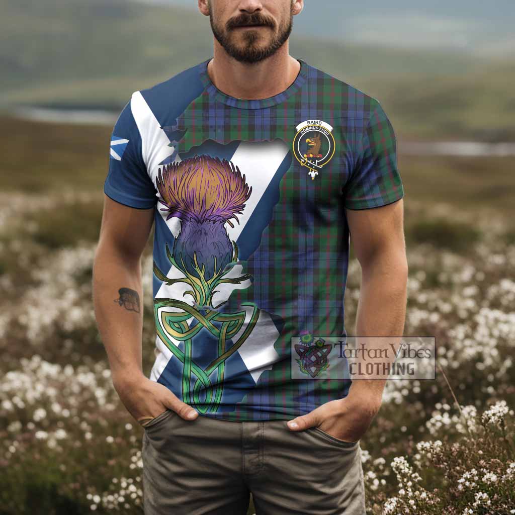 Tartan Vibes Clothing Baird Tartan Family Crest T-Shirt Scottish Thistle Celtic Inspired