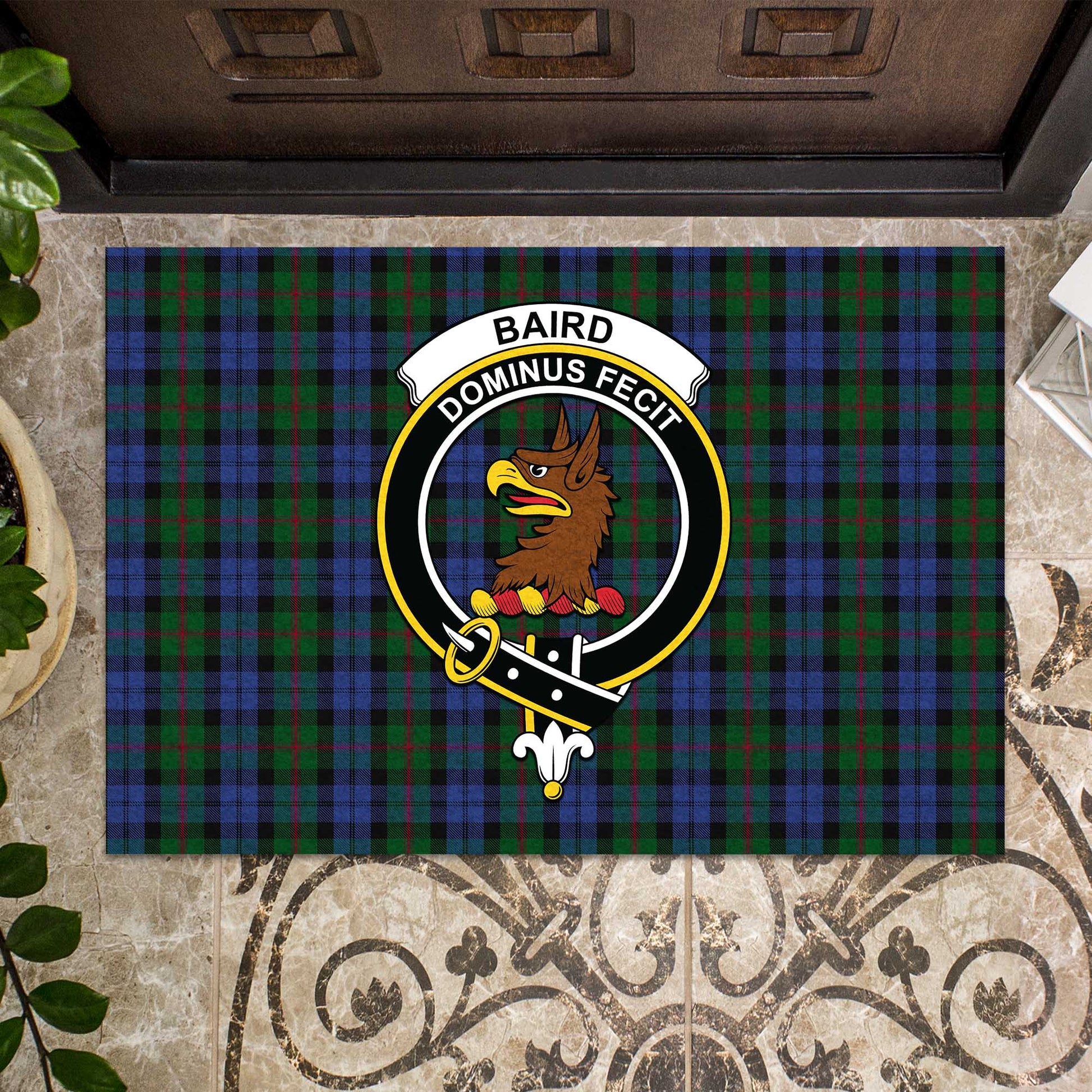 Baird Tartan Door Mat with Family Crest - Tartanvibesclothing