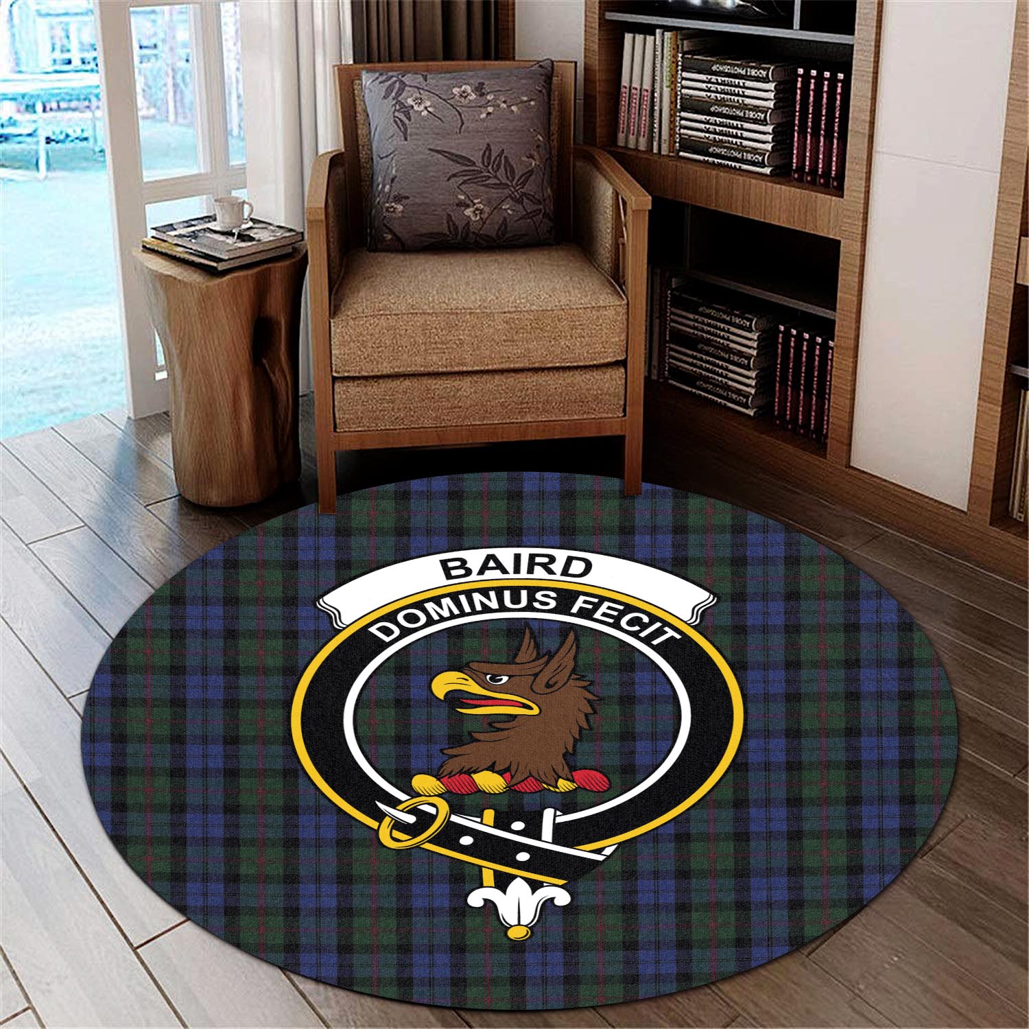 Baird Tartan Round Rug with Family Crest - Tartanvibesclothing