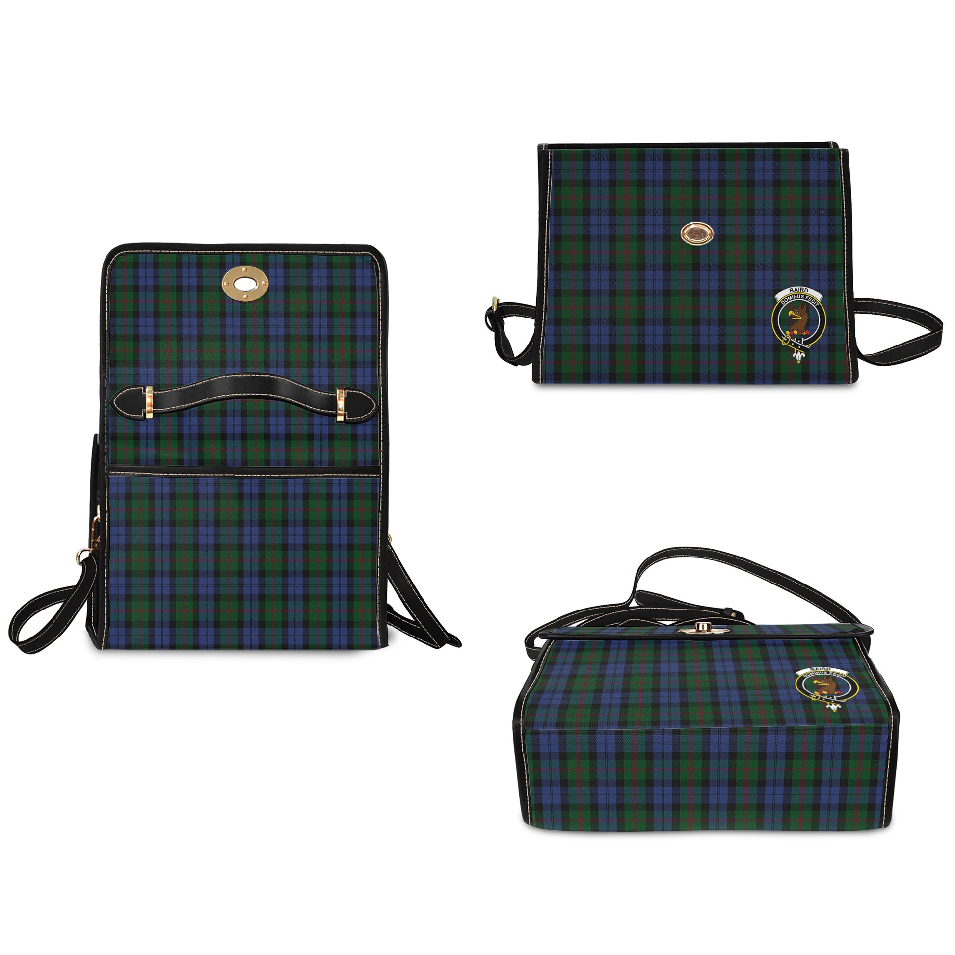 Baird Tartan Leather Strap Waterproof Canvas Bag with Family Crest - Tartanvibesclothing