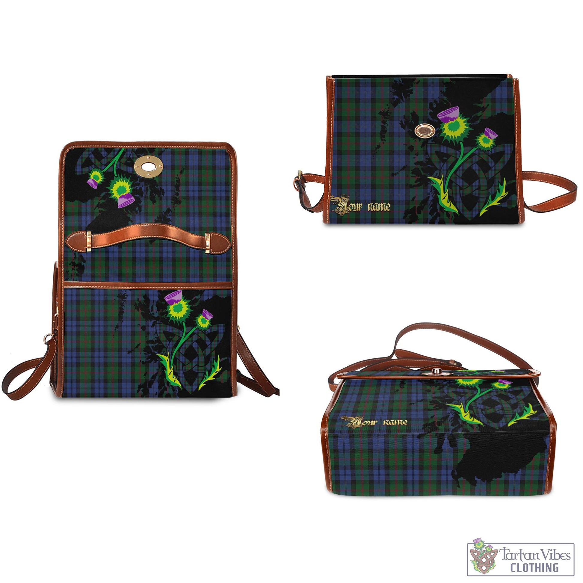 Tartan Vibes Clothing Baird Tartan Waterproof Canvas Bag with Scotland Map and Thistle Celtic Accents