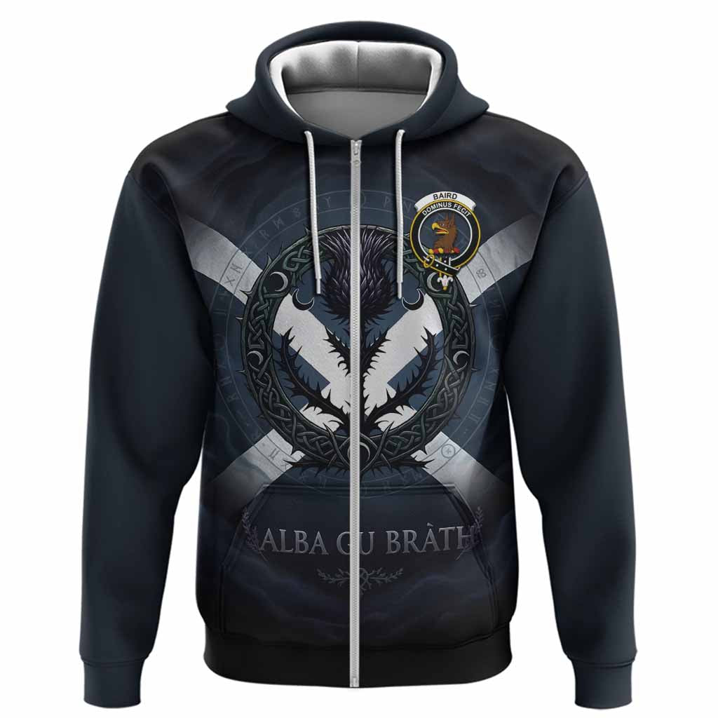Baird Clan Crest Hoodie with Celtic Knot Thistle and Saltire