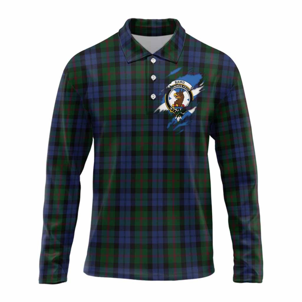 Baird Clan Crest In Me Tartan Long Sleeve Polo Shirt Scotland Flag Style
