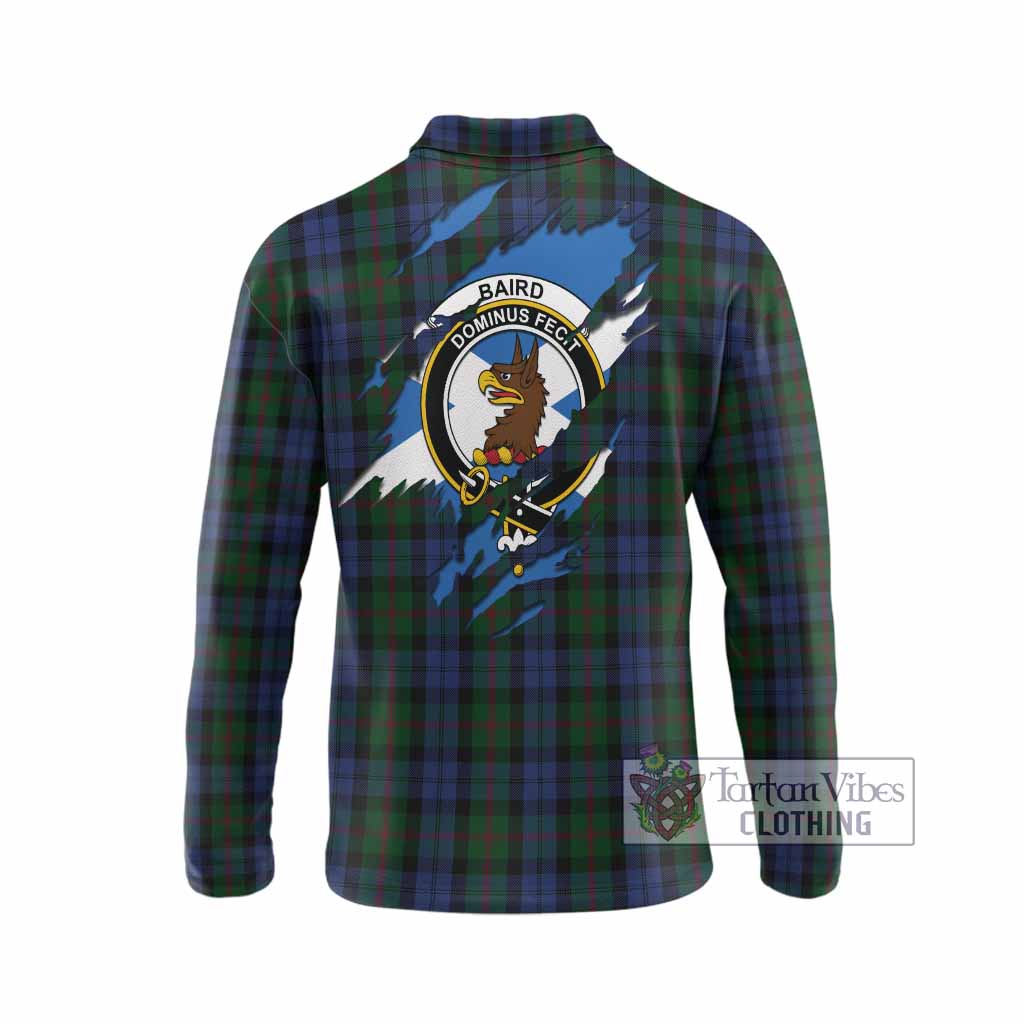 Baird Clan Crest In Me Tartan Long Sleeve Polo Shirt Scotland Flag Style