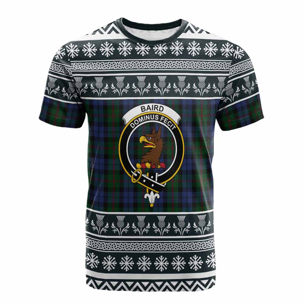 Baird Clan Tartan Christmas Cotton T-shirt with Family Crest - Tartan Vibes Clothing