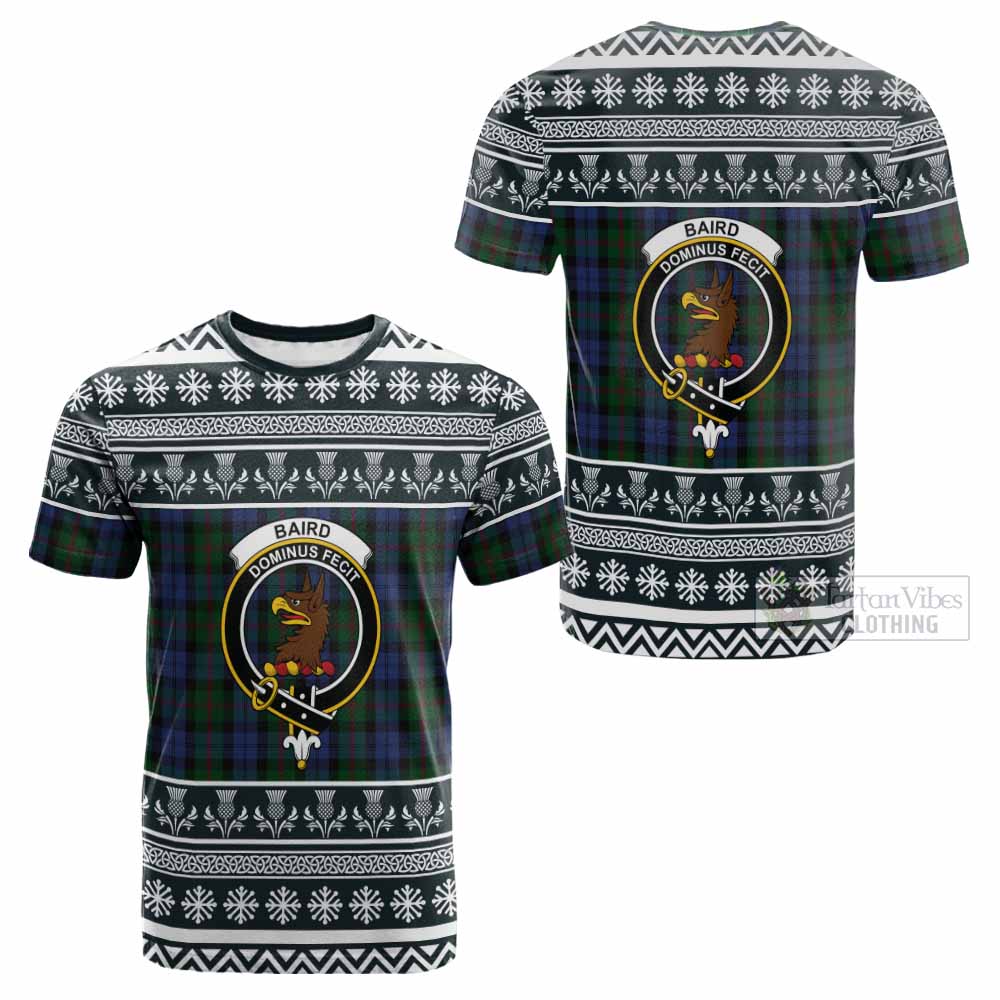 Baird Clan Tartan Christmas Cotton T-shirt with Family Crest - Tartan Vibes Clothing