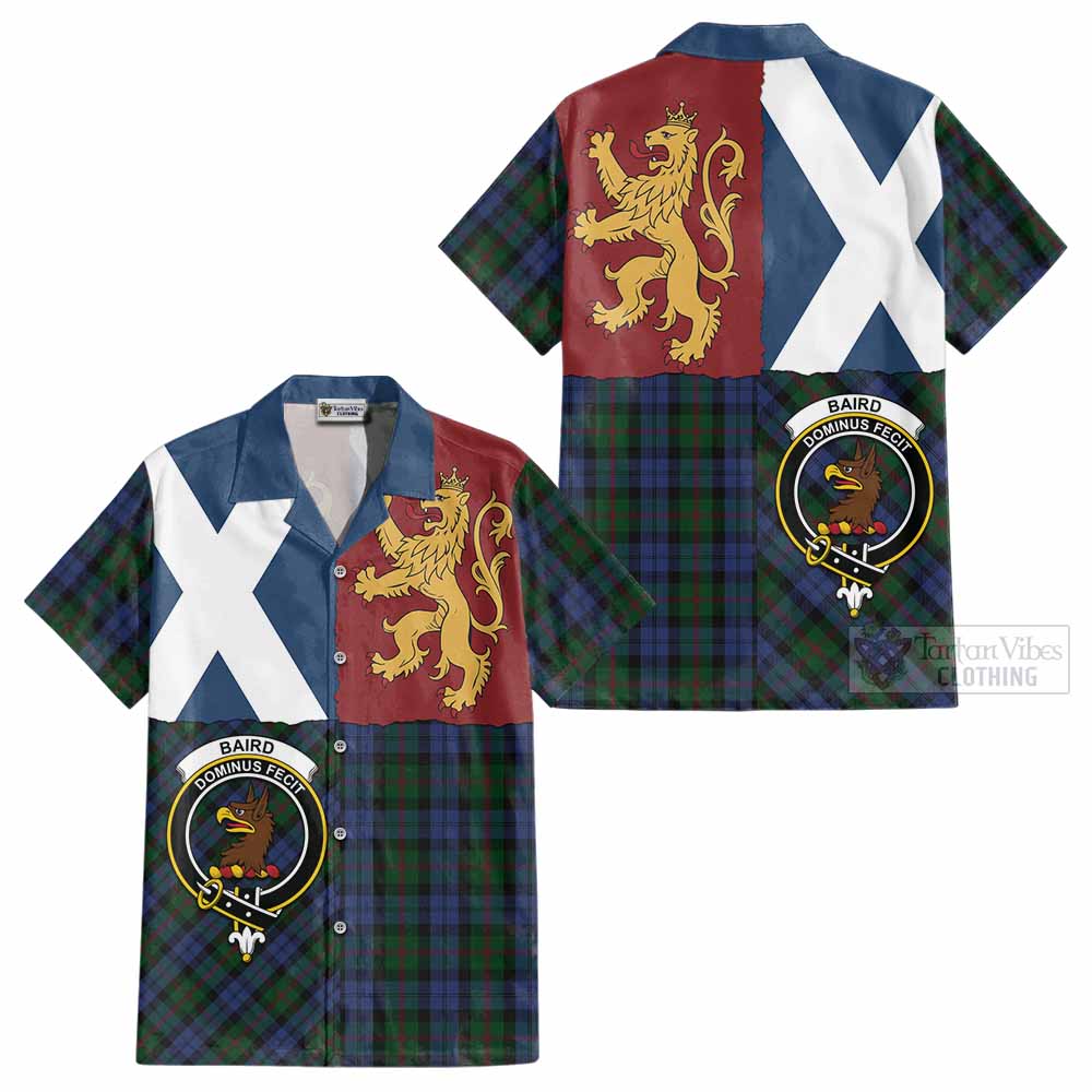 Baird Crest Tartan Cotton Hawaiian Shirt with Lion Rampant Saltire Style - Tartan Vibes Clothing