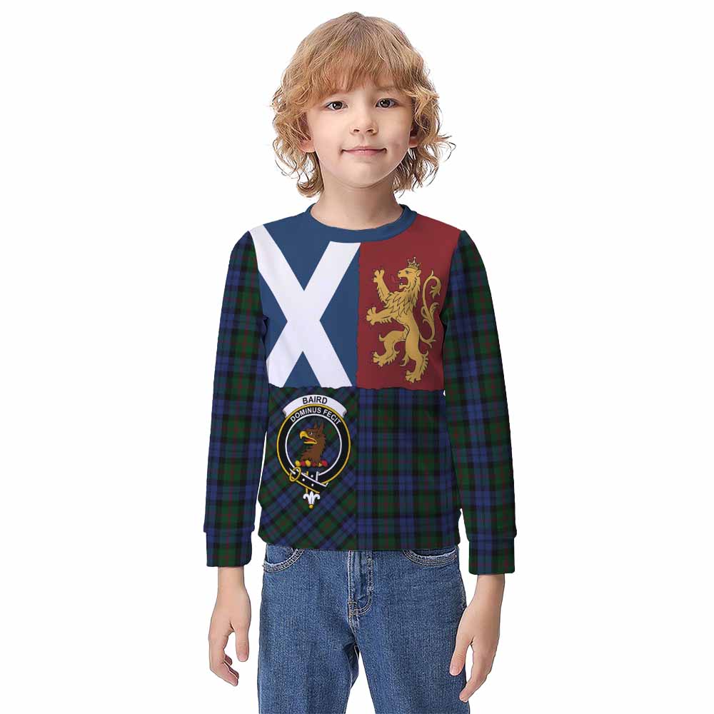 Baird Crest Tartan Kid Knitted Sweatshirt with Lion Rampant Saltire Style - Tartan Vibes Clothing