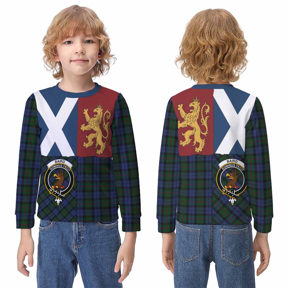 Baird Crest Tartan Kid Knitted Sweatshirt with Lion Rampant Saltire Style - Tartan Vibes Clothing
