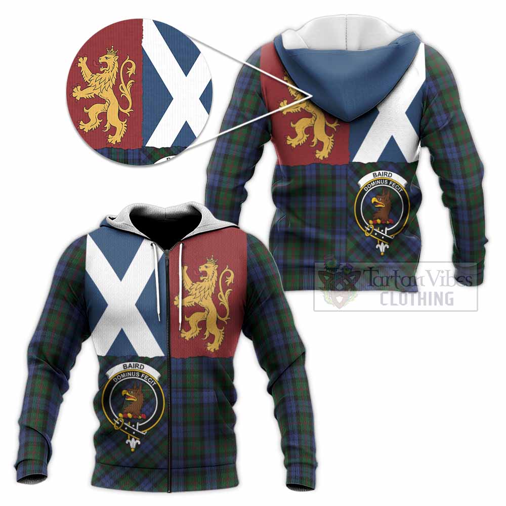 Baird Crest Tartan Knitted Hoodie with Lion Rampant Saltire Style