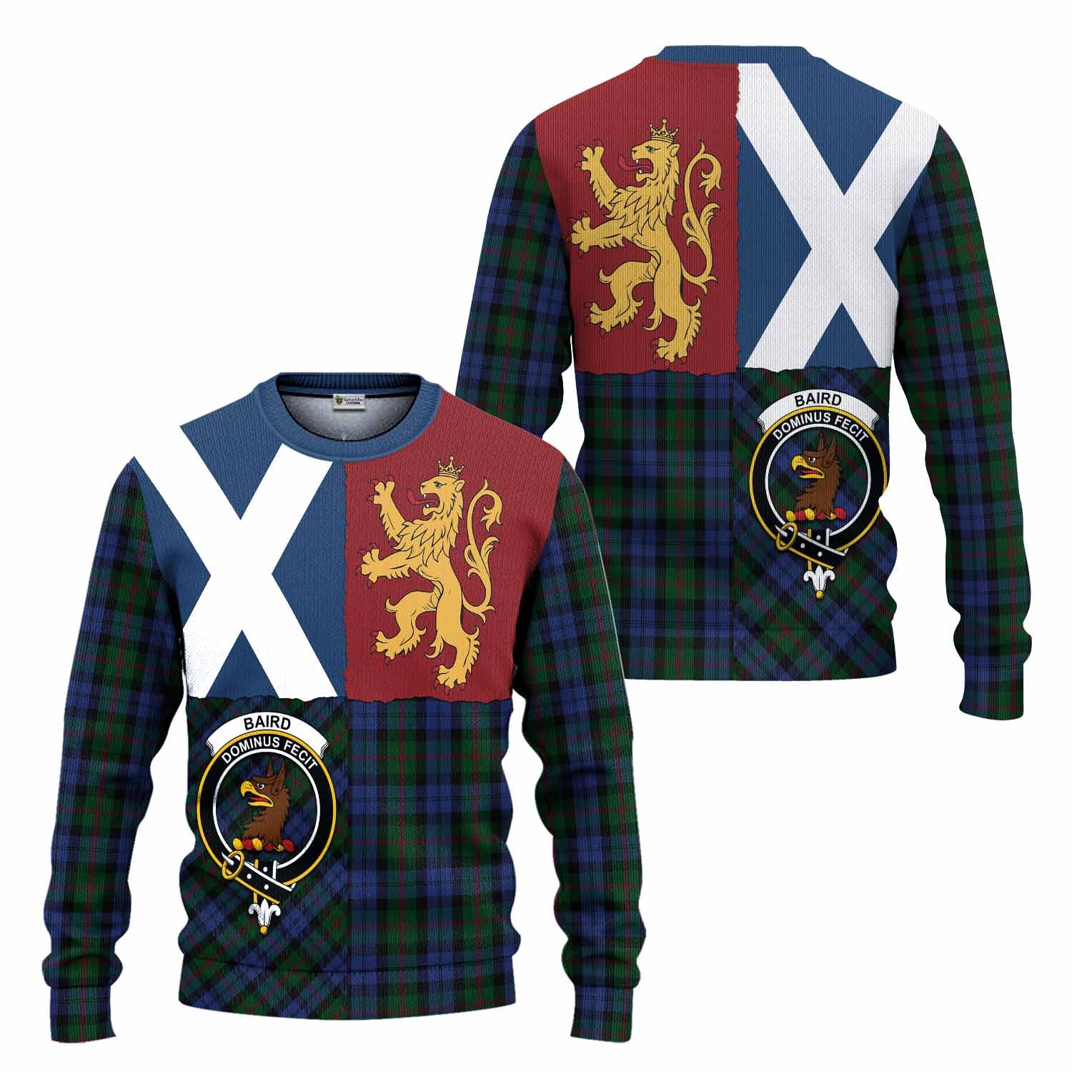 Baird Crest Tartan Knitted Sweater with Lion Rampant Saltire Style