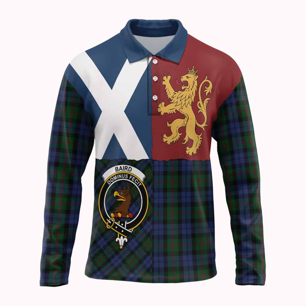 Baird Crest Tartan Long Sleeve Polo Shirt with Lion Rampant Saltire Style
